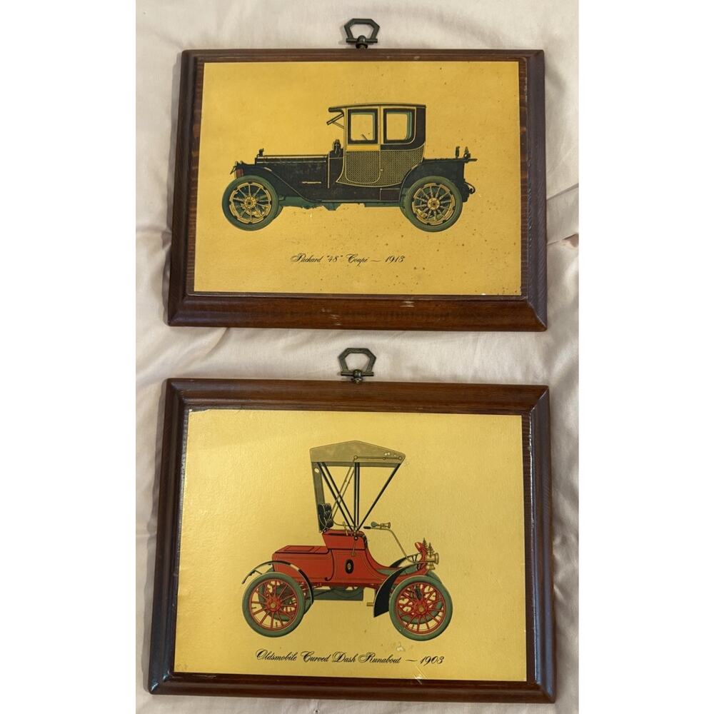 Vintage Old Steam Vehicles Cars Ships Wagons On Wooden Base Hanging Decor
